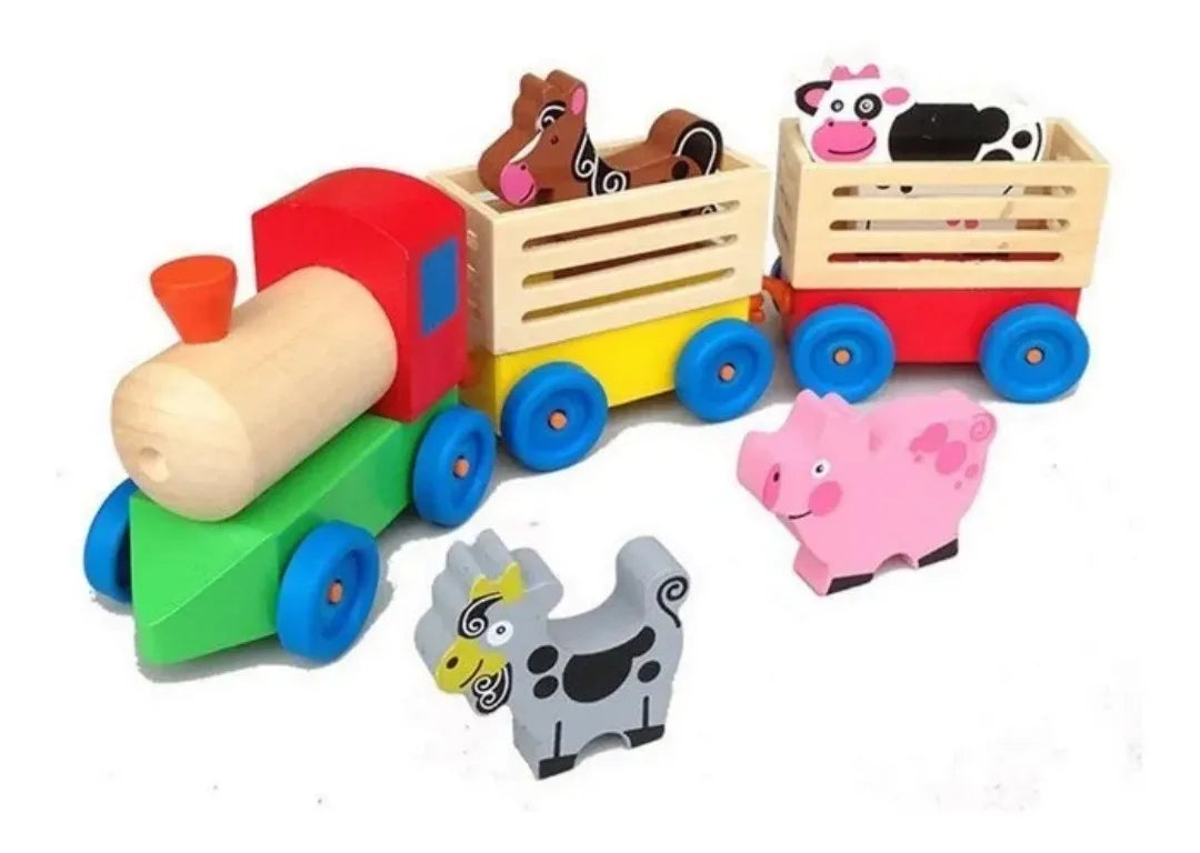 Tren De Madera Con Animales De Granja Montessori