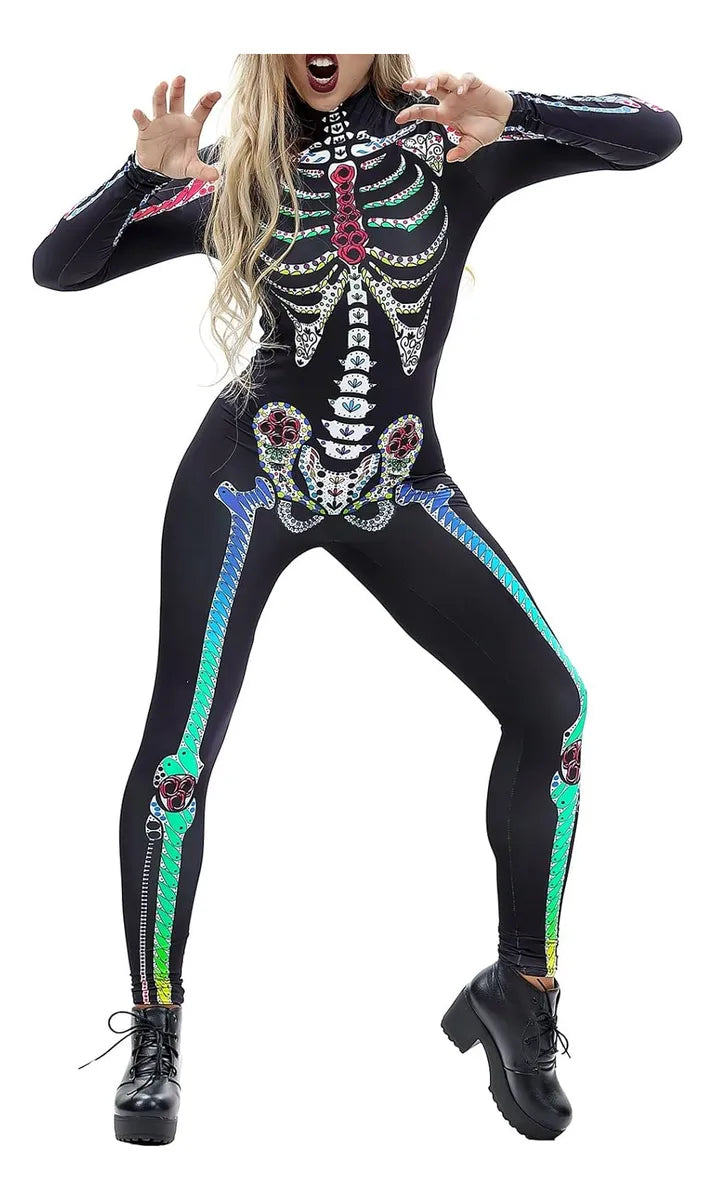 Disfraz De Esqueleto Adulto Malla Halloween Cosplay