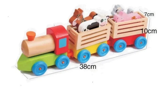 Tren De Madera Con Animales De Granja Montessori