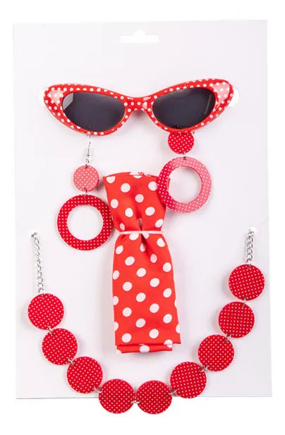 Set Nostalgia Años 60 Lunares Rojo Disfraz Cosplay