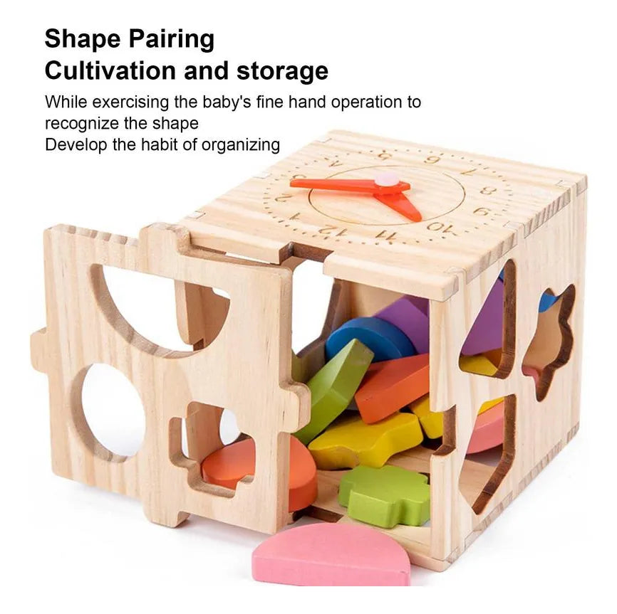 Cubo De Encastre En Madera Montessori Con reloj