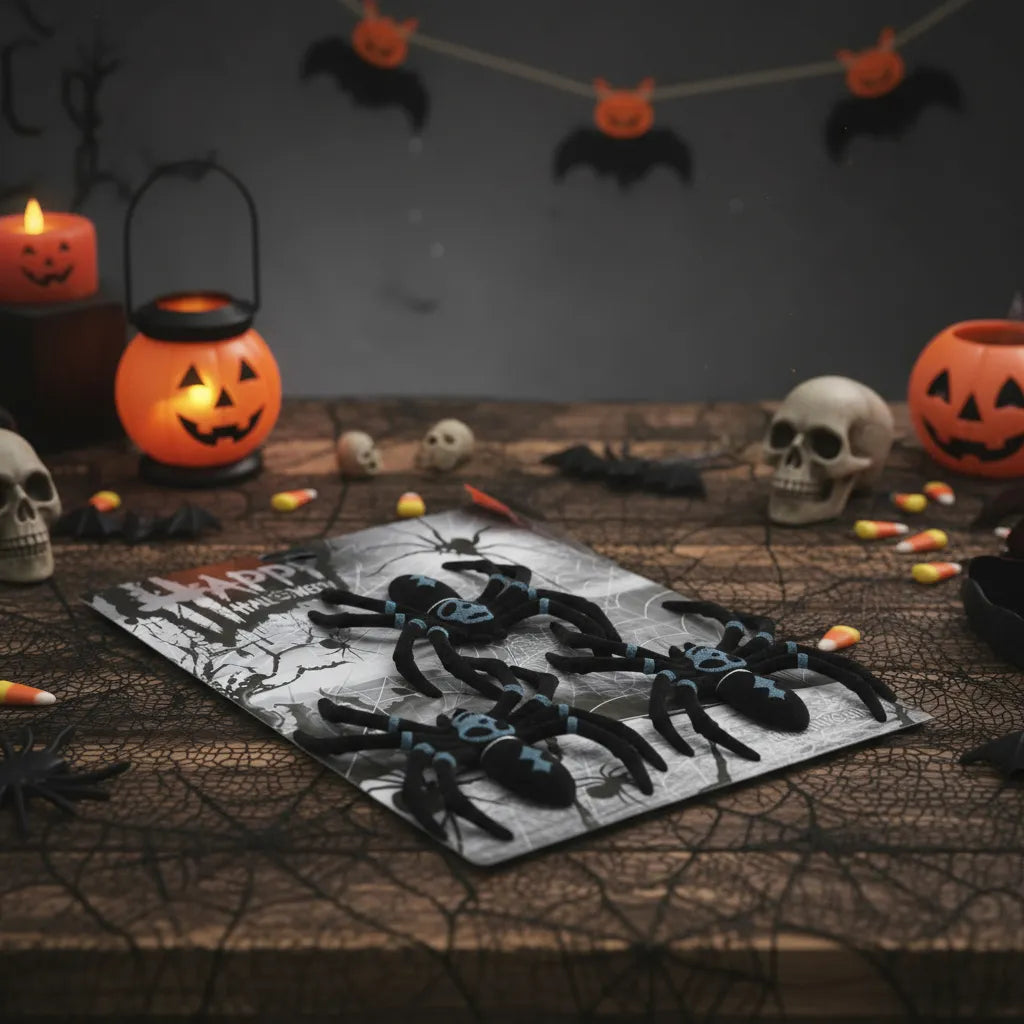 Set X 3 Araña De Felpa Decoracion Halloween