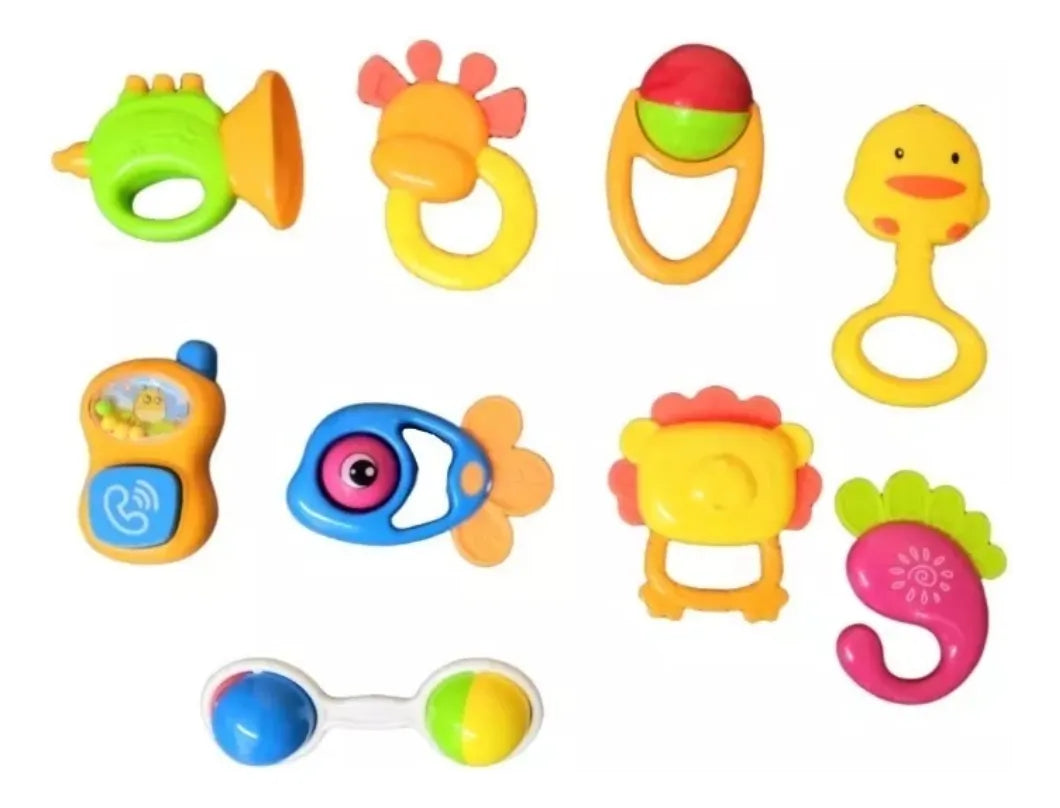 Sonajeros De Bebé Set X9 Mordillo Coloridos