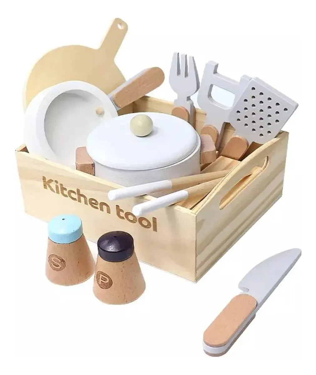 Set De Cocina En Madera Montessori En Cajón 12pcs