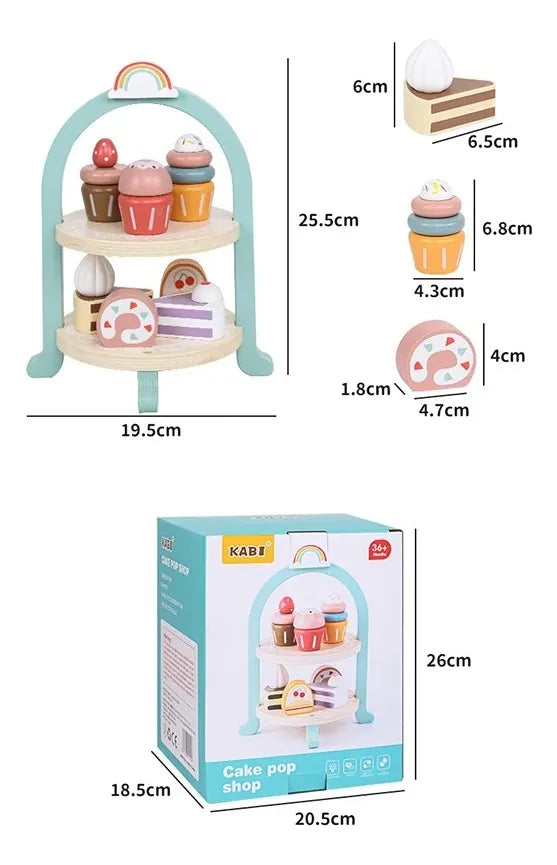 Juego Exhibidor Pastelería Madera Montessori 8pcs