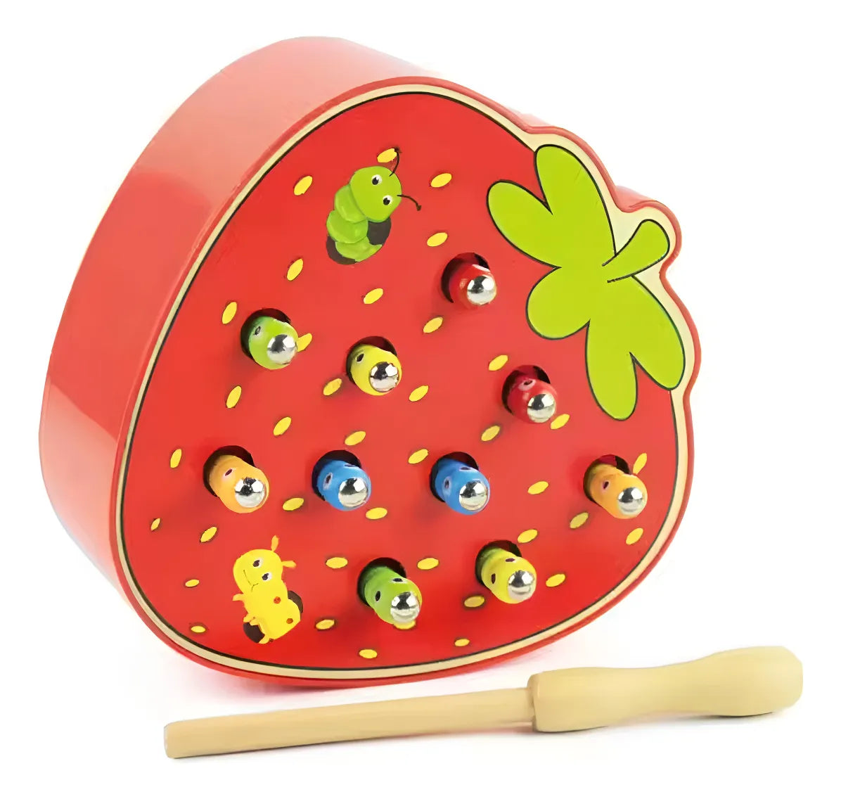 Juego de pesca gusanitos imantados en madera