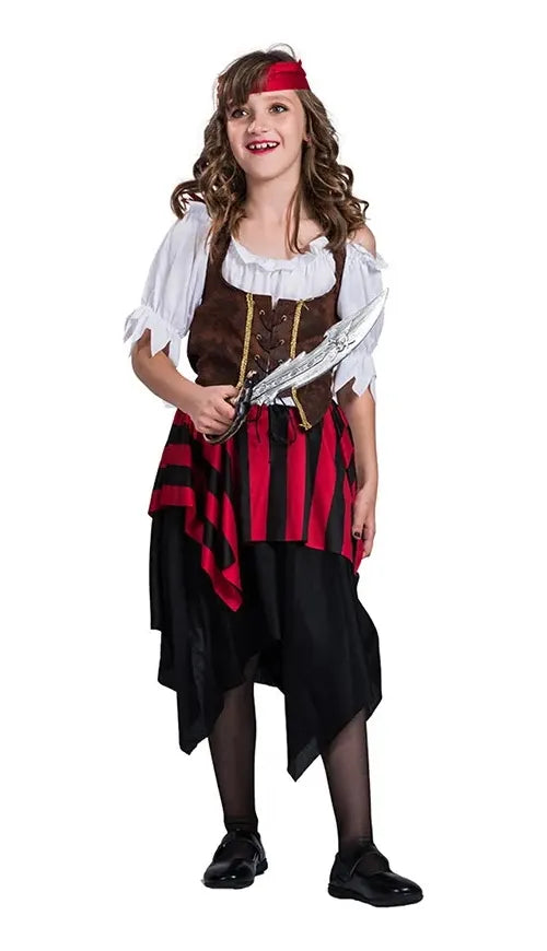 Disfraz Infantil Niña Pirata Vestido Corset Vincha