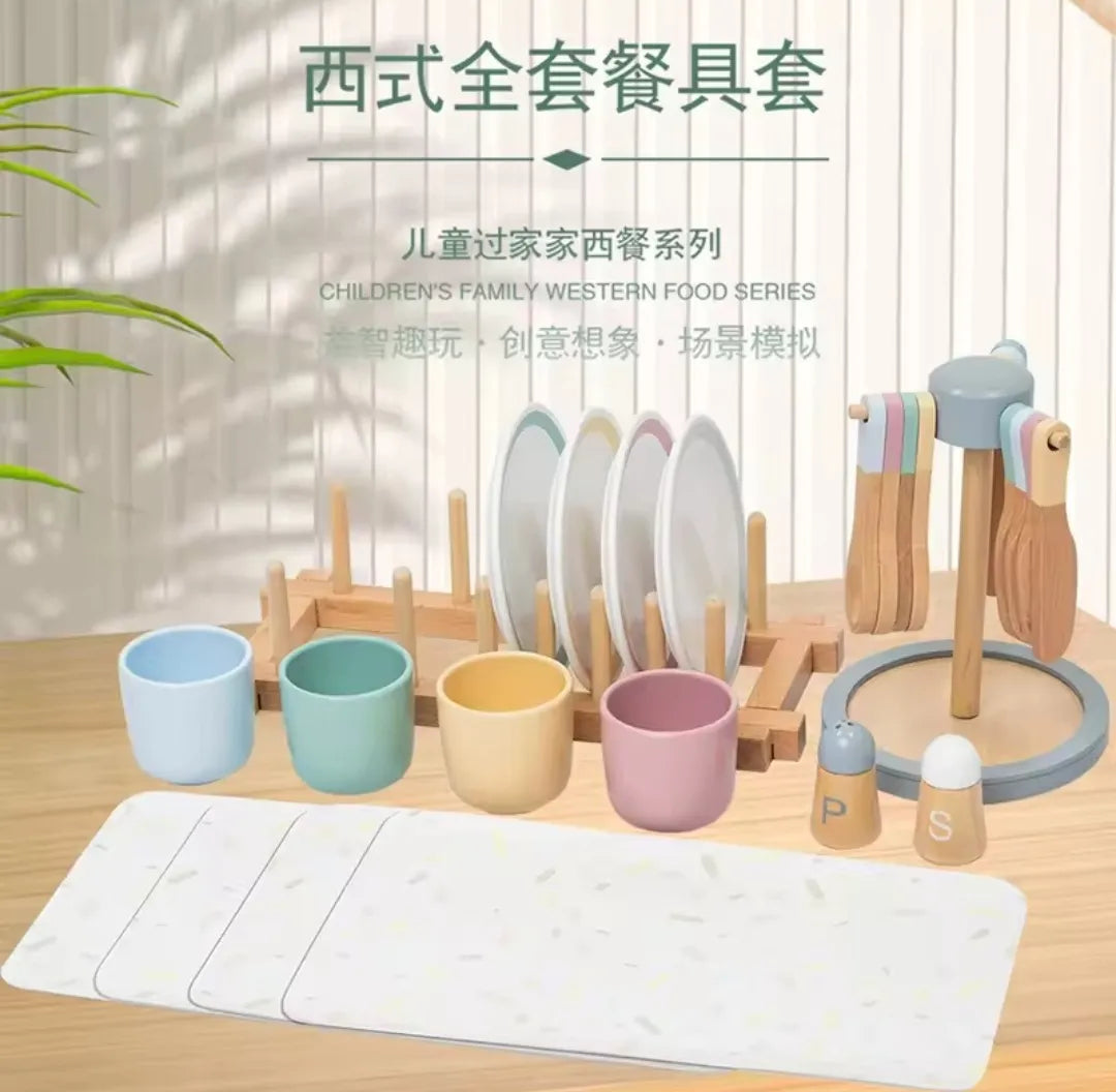 Set De Vajilla En Madera Montessori 27pcs
