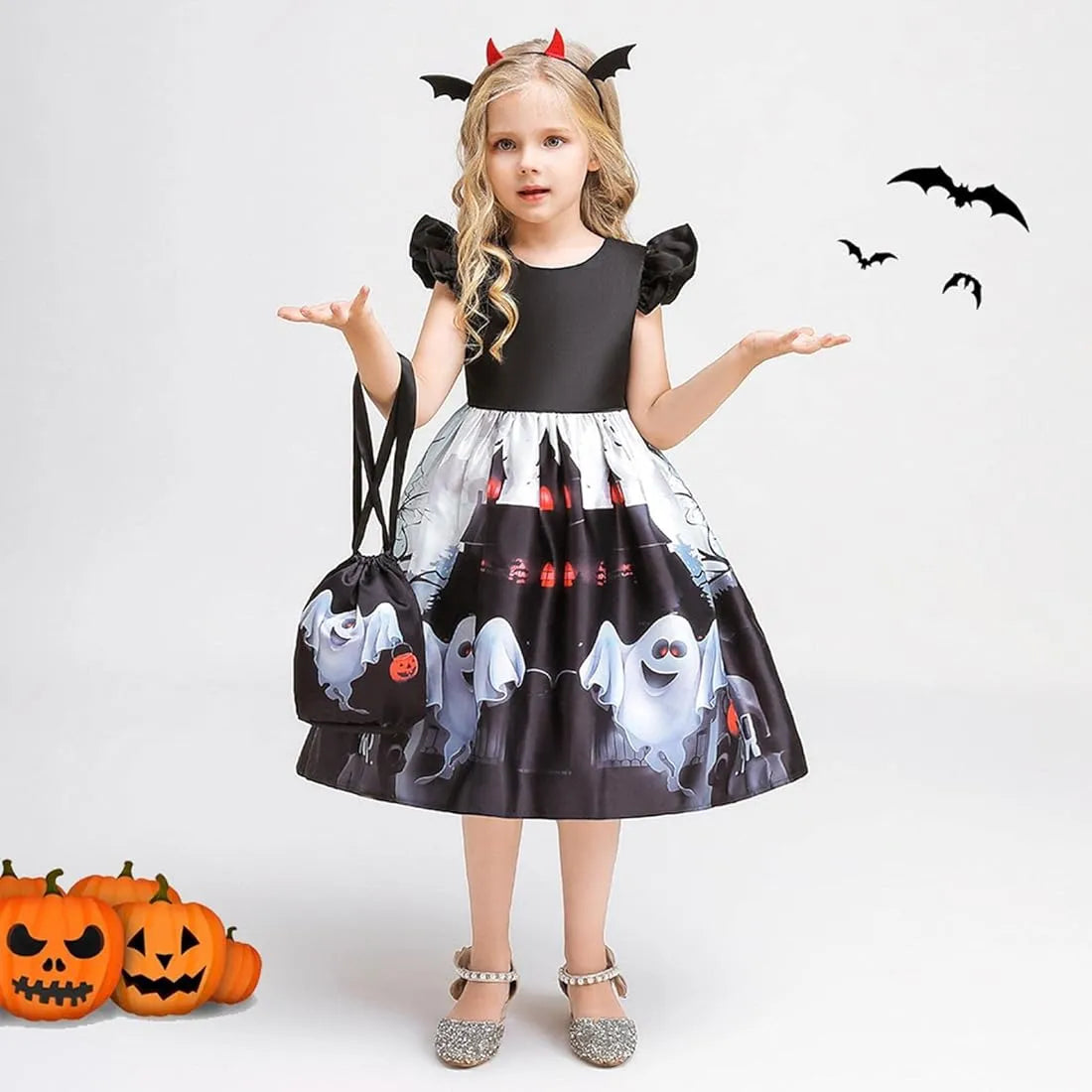 Disfraz Infantil Fantasma Vestido Tiara Cartera