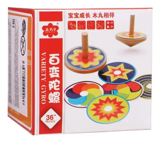 Trompo Giroscopio En Madera 5x5cm 12 Pegatinas