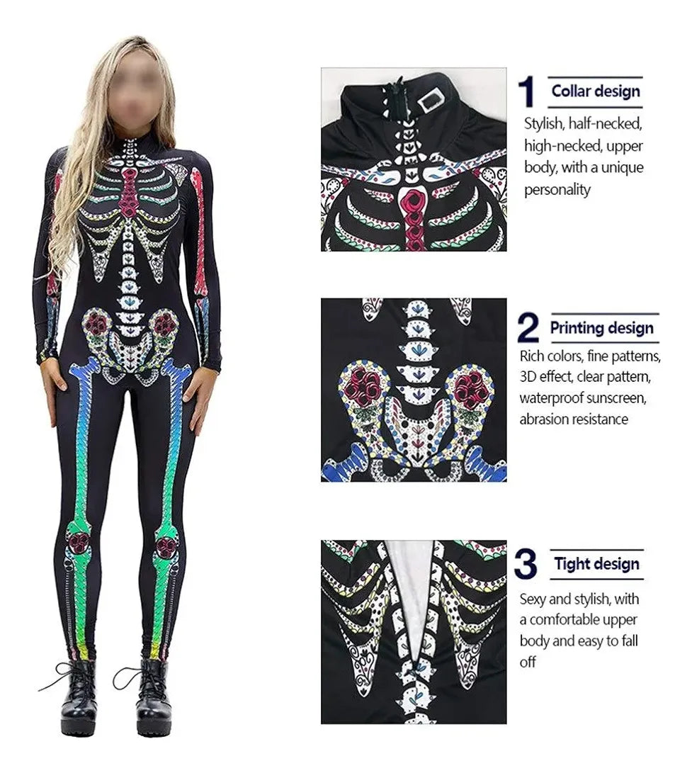 Disfraz De Esqueleto Adulto Malla Halloween Cosplay