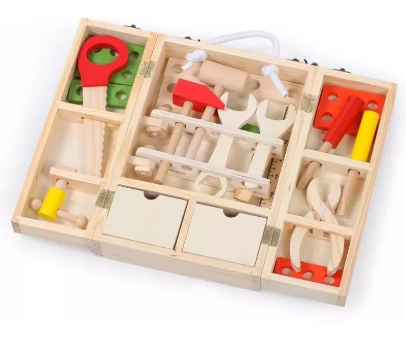 Valija Caja Herramientas Madera Montessori 34 Pcs