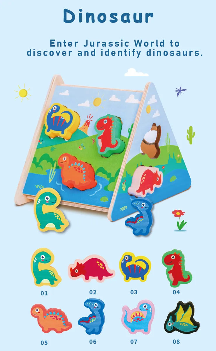 Juego De Encastre Triángulo Dinosaurio Montessori
