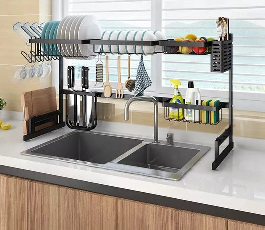 Escurridor De Platos Grande 85cm Negro Metal Pileta