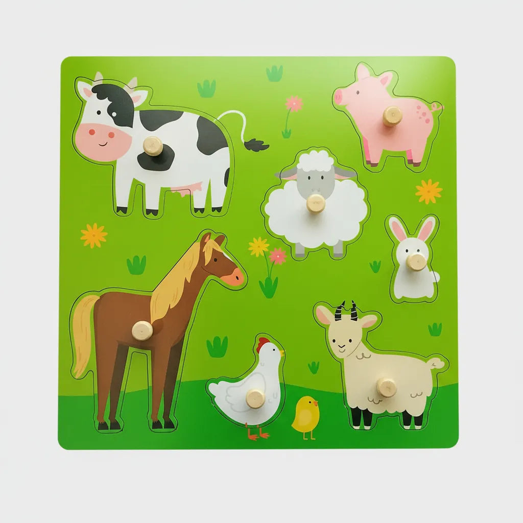 Juego Encastre En Madera Animales Granja Montessori
