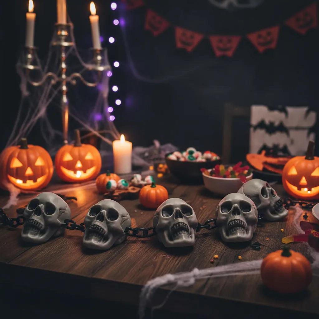 Decoración Halloween Cadena De Calaveras 5pc 110cm