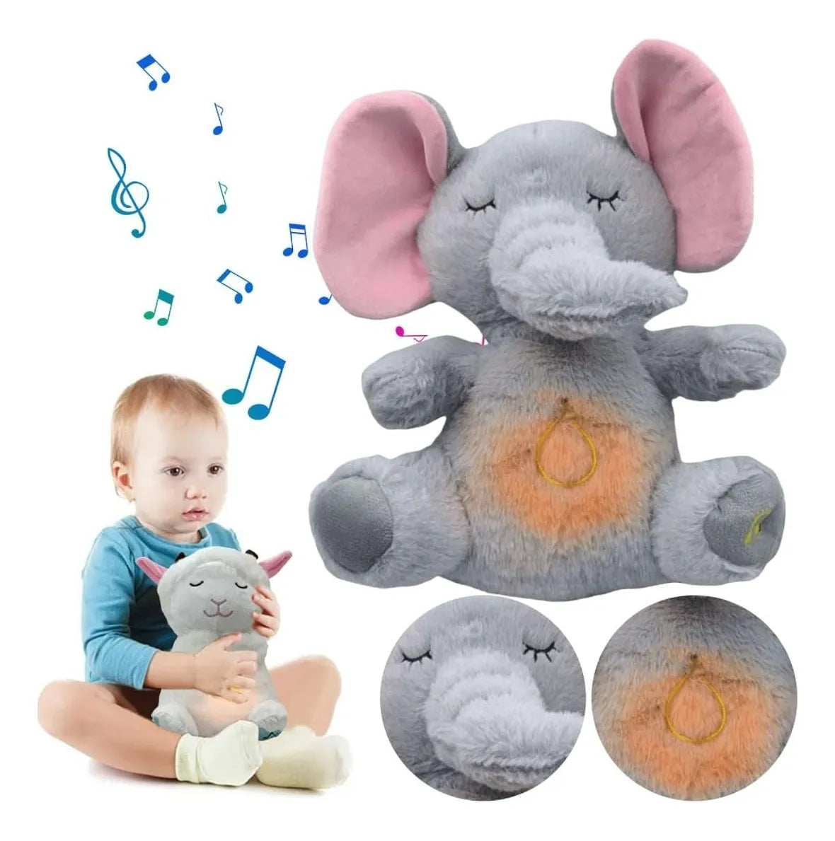 Elefante De Peluche Con Respiración Y Sonido 30cm