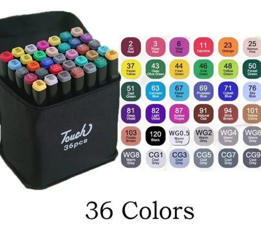 Marcadores doble punta 36 colores en estuche con cierre