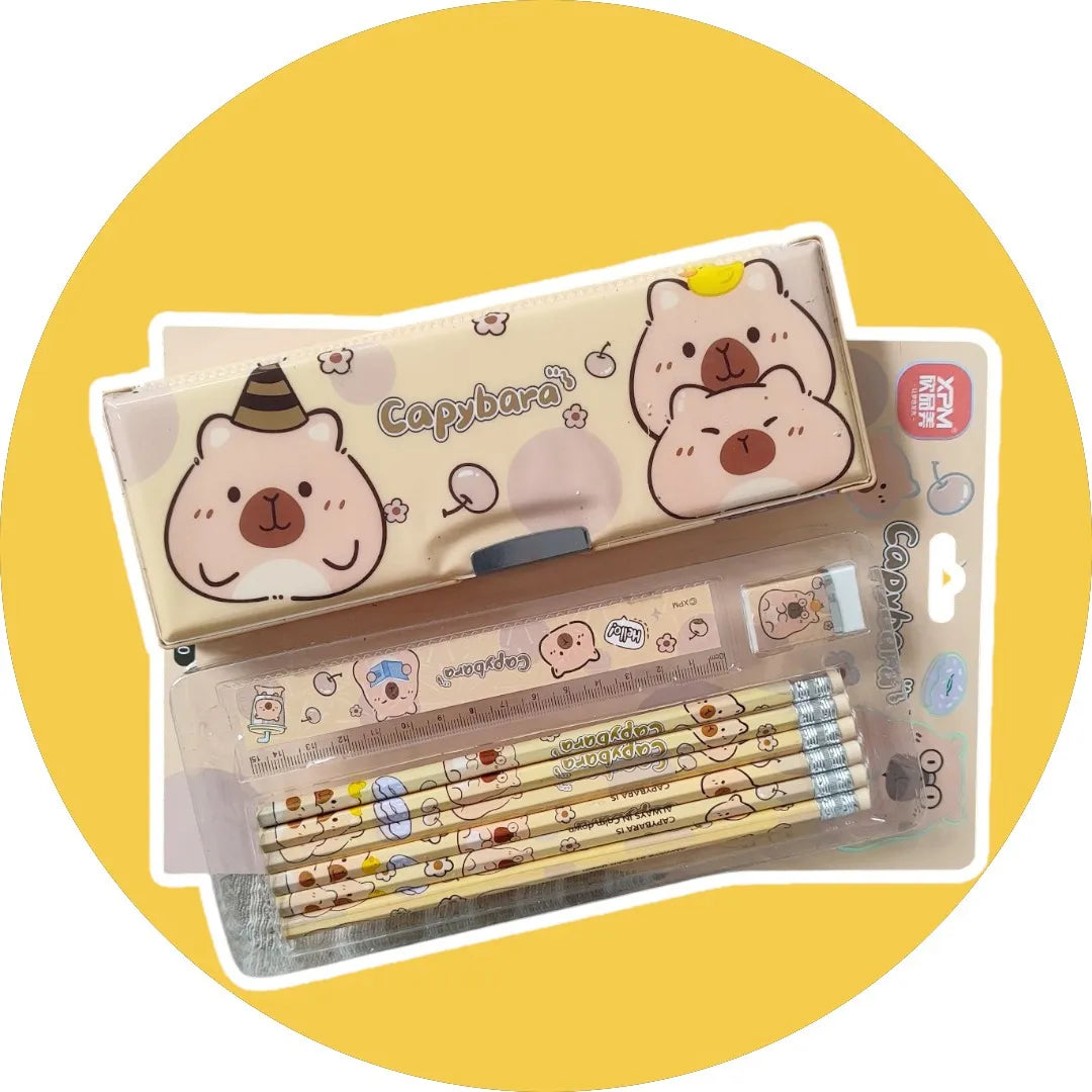 Set Escolar Capibara Cartuchera Regla Goma