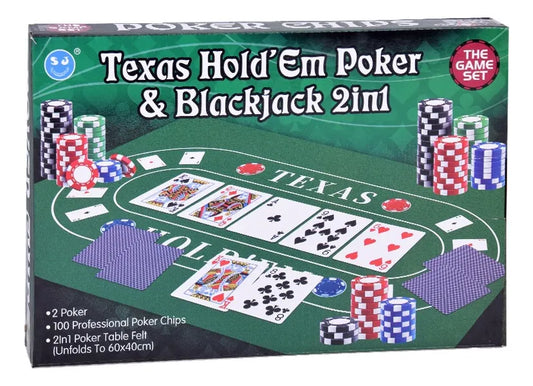 Set 2 En 1 Poker Y Blackjack Con Cartas Y Fichas