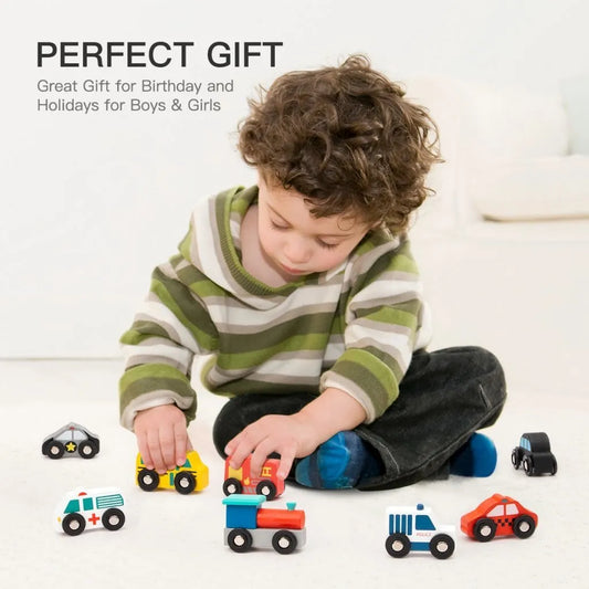 Autos De Madera Pack X6 Unidades Montessori 9 Cm