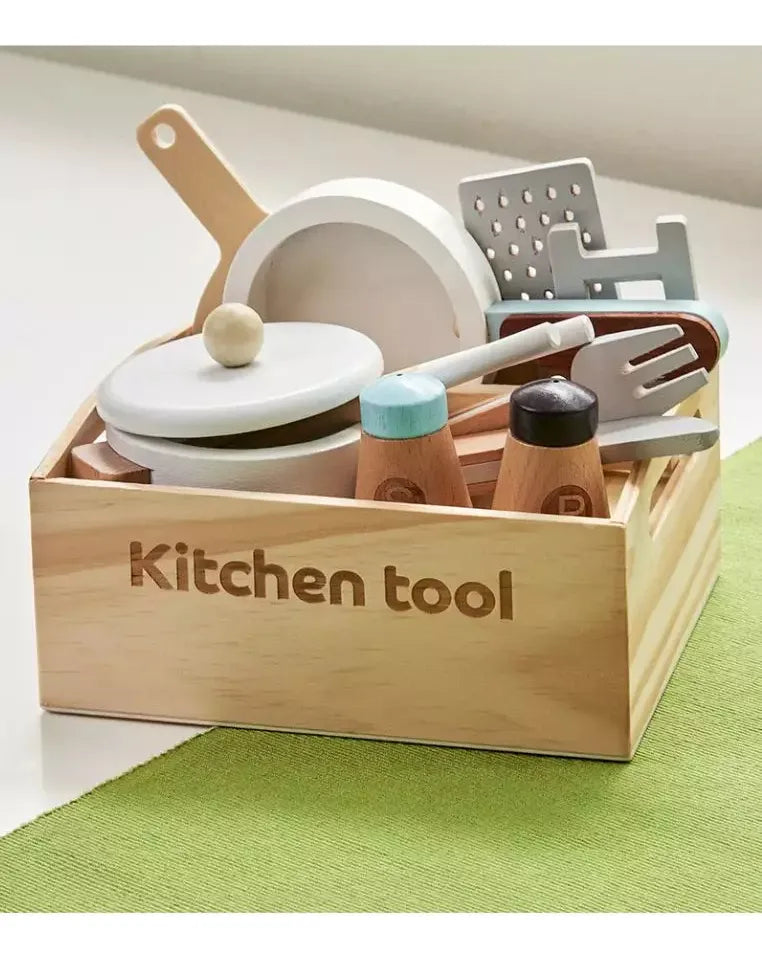 Set De Cocina En Madera Montessori En Cajón 12pcs