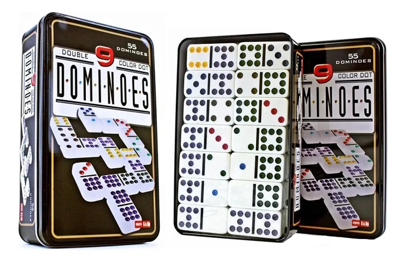 Domino Doble 9 Caja Metálica 55 Piezas Coloridas
