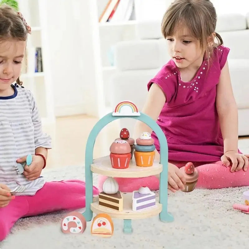 Juego Exhibidor Pastelería Madera Montessori 8pcs