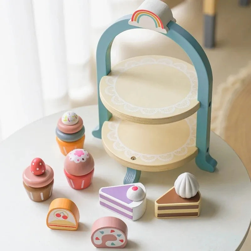 Juego Exhibidor Pastelería Madera Montessori 8pcs