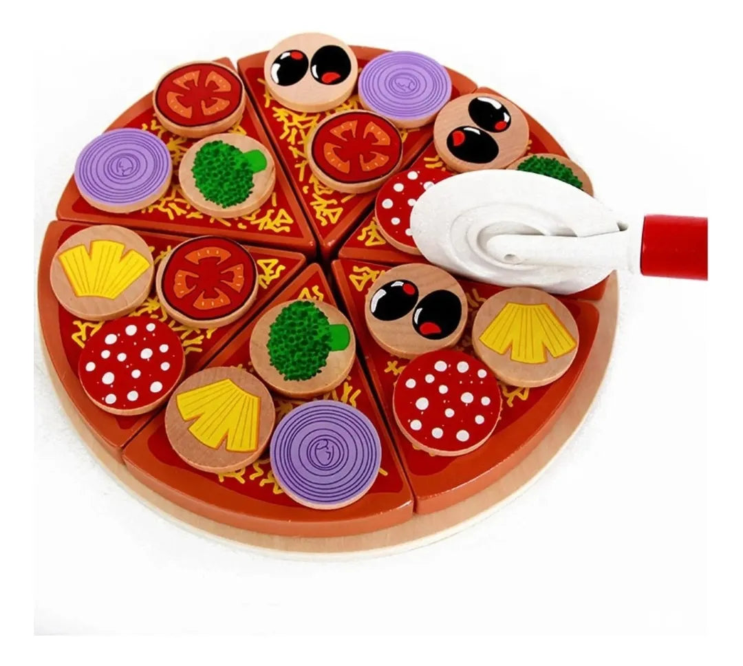 Juego De Pizza En Madera Montessori Con Velcro
