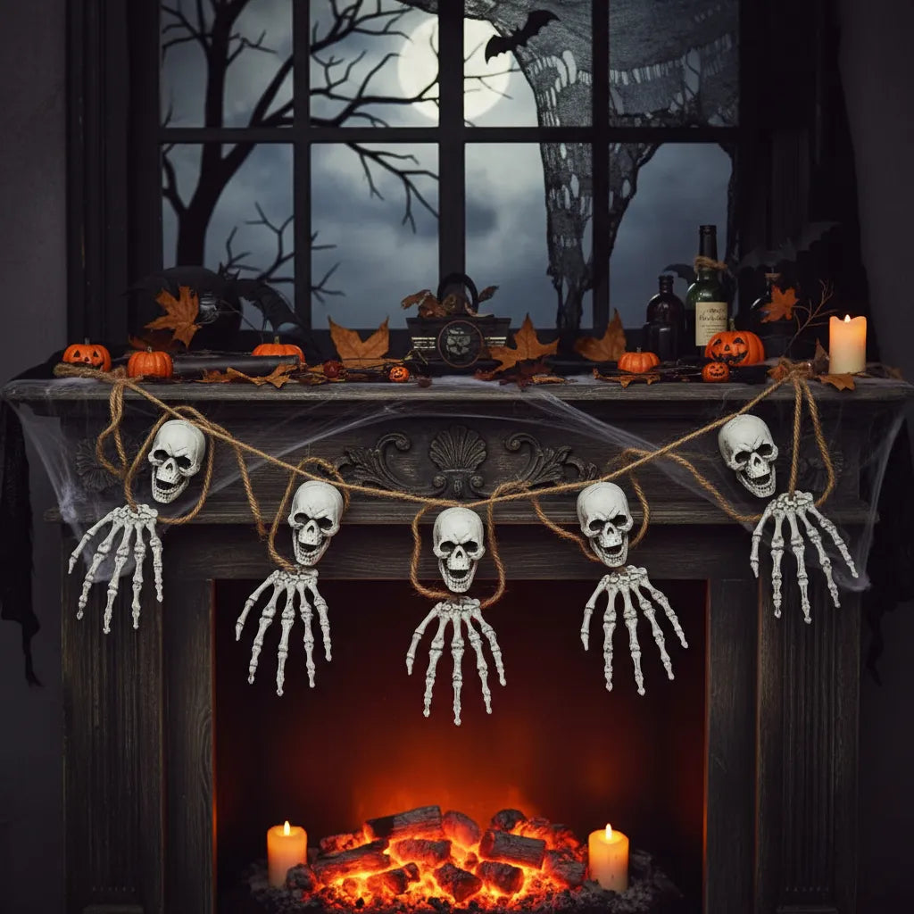 Deco Halloween Calaveras Y Manos De Esqueleto 150cm