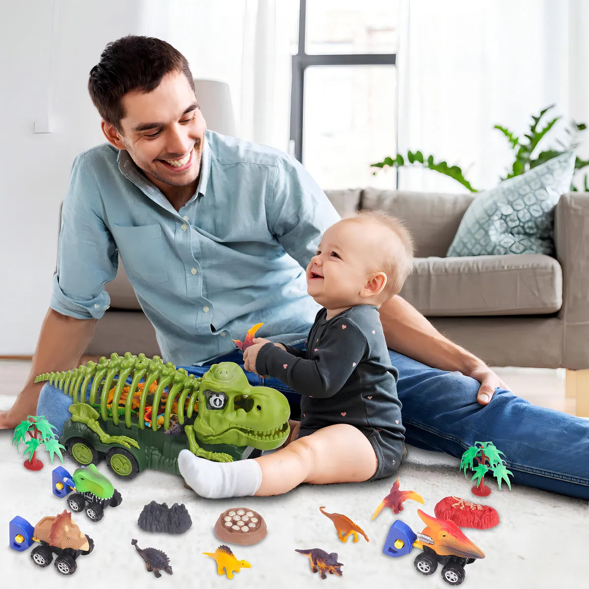 Camión De Dinosaurios De Juguete Con Sonido Y Luz Color Verde