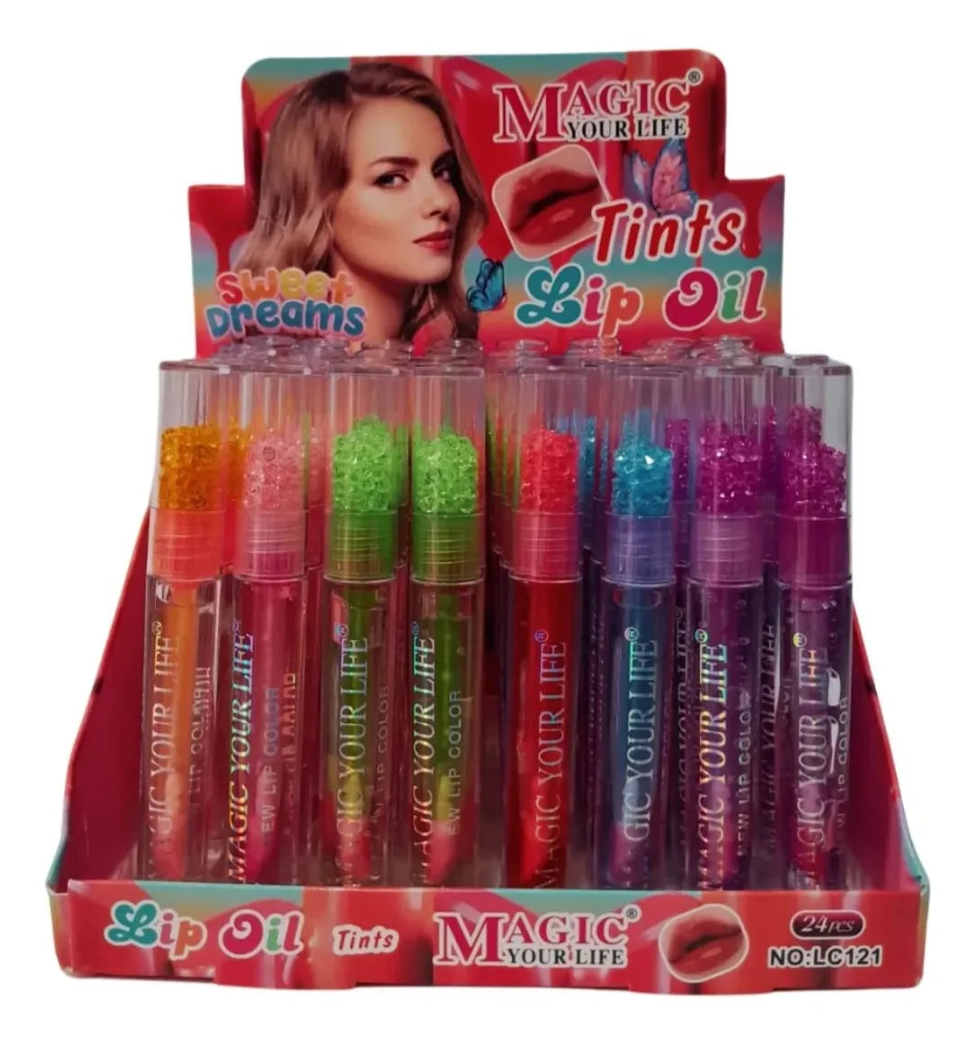 Brillo Labial Infantil con piedritas de Colores Pack x12