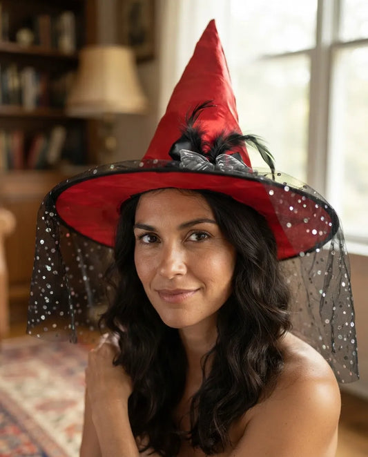 Sombrero Gorro De Bruja Con Tul Halloween