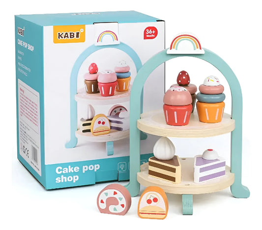 Juego Exhibidor Pastelería Madera Montessori 8pcs