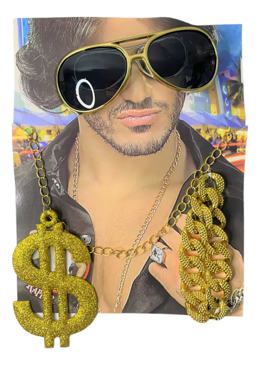 Set Rapero Cadena Pulsera Lentes Cosplay Disfraz