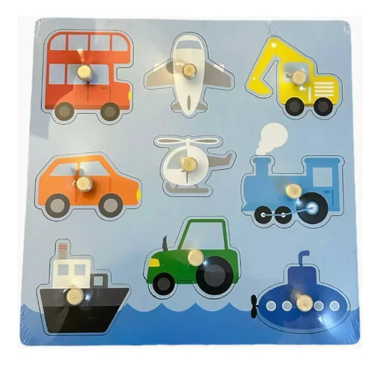 Juego de Encastre Puzzle Vehículos Montessori en Madera
