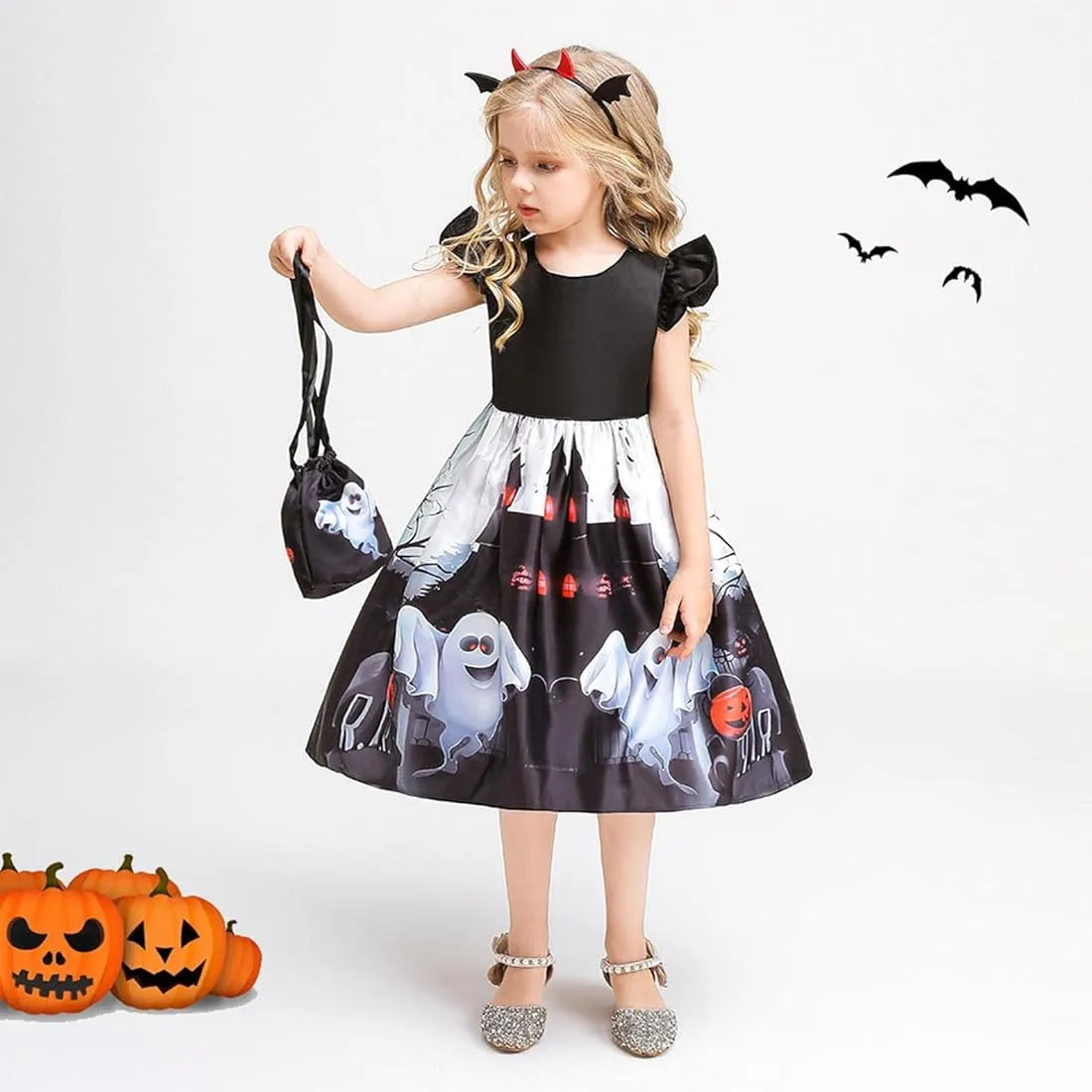 Disfraz Infantil Fantasma Vestido Tiara Cartera