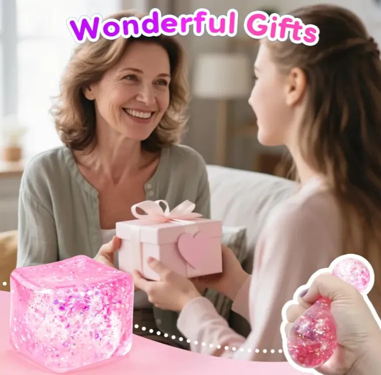 Squishy Cubo Ice Cube Glitter Fidget Toy Tendencia