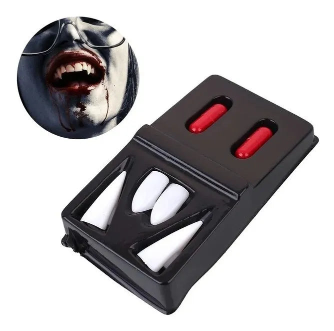 Dientes De Drácula Con Sangre en blister