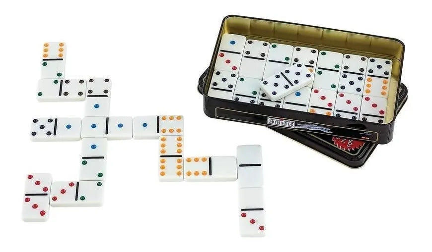 Juego De Mesa Domino Doble 6 Lata 28 Fichas Color