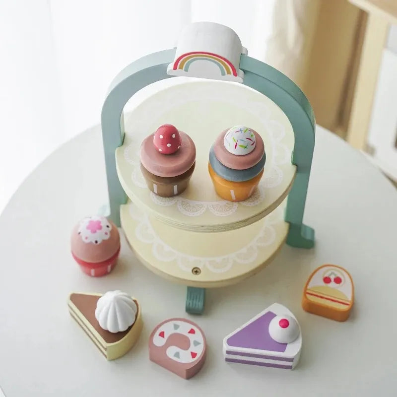 Juego Exhibidor Pastelería Madera Montessori 8pcs