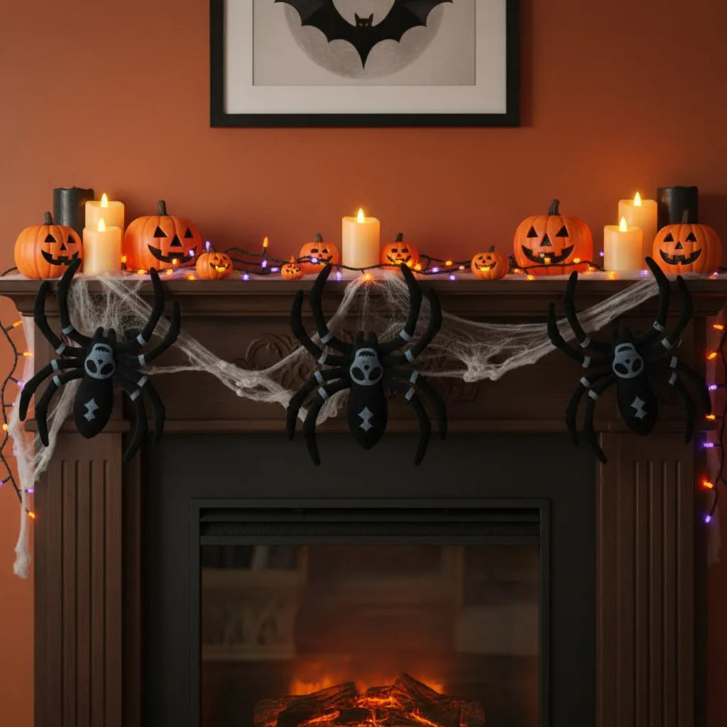 Set X 3 Araña De Felpa Decoracion Halloween