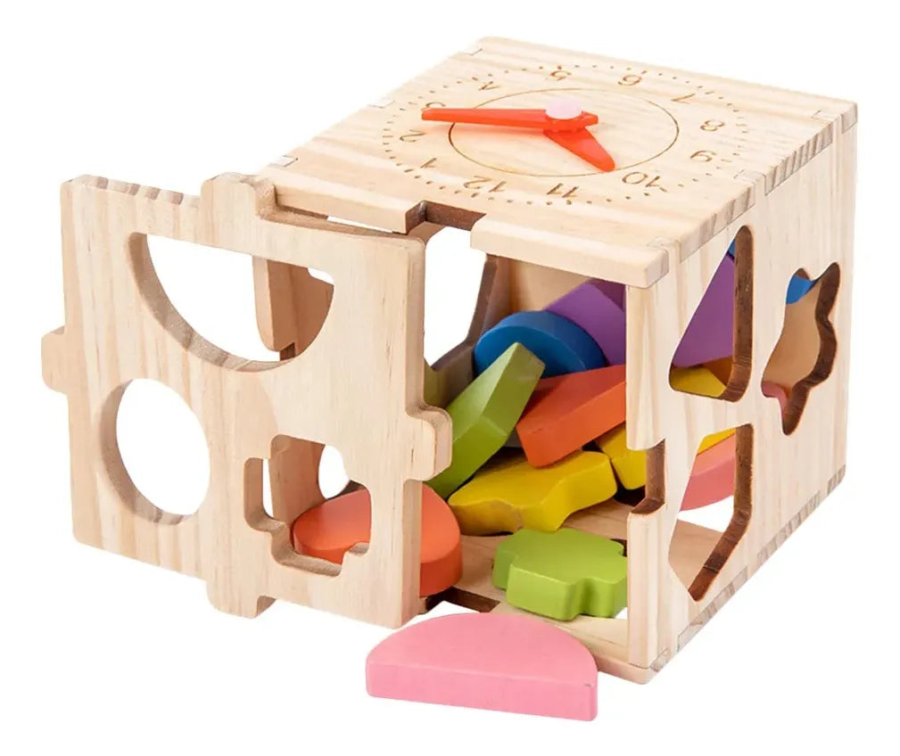 Cubo De Encastre En Madera Montessori Con reloj