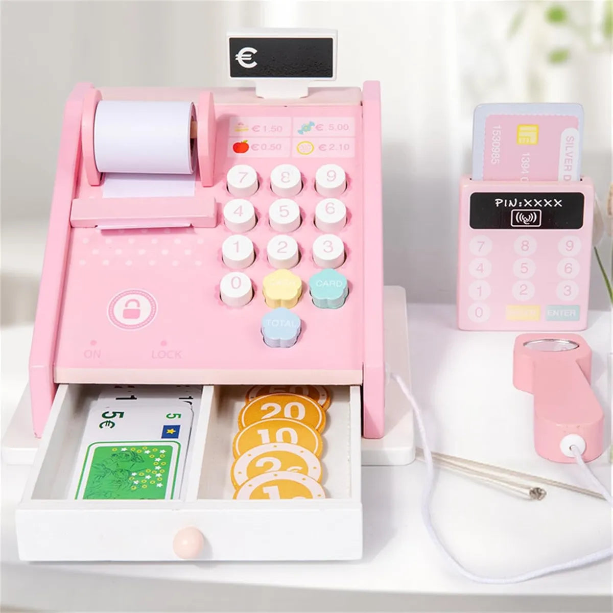 Caja Registradora En Madera Montessori 17 Pcs
