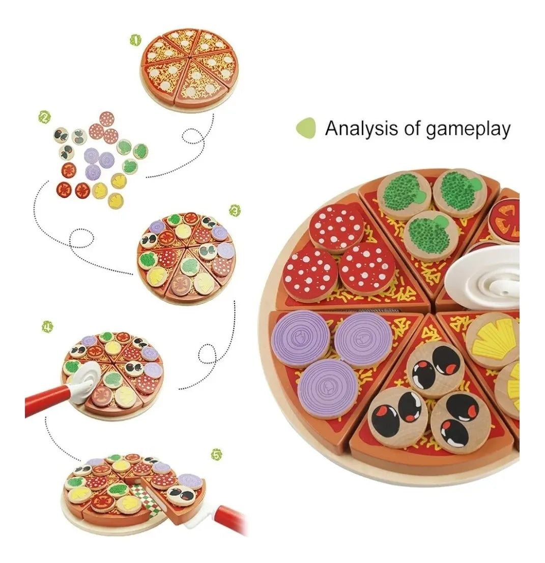 Juego De Pizza En Madera Montessori Con Velcro