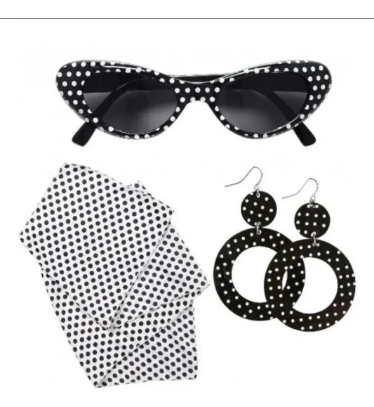 Set Nostalgia Lunares Años 60 3pcs Disfraz Cosplay