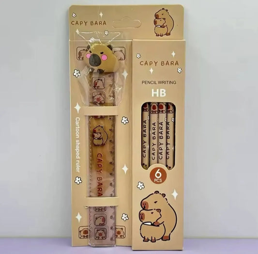 Set Escolar Capibara 6 Lápices Y Regla