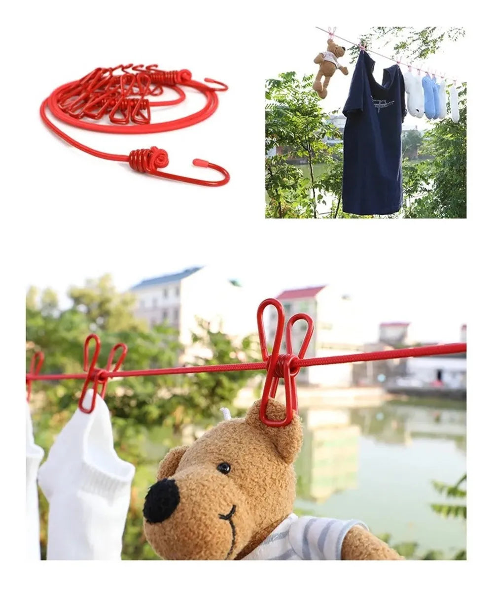 Cuerda Elástica Tendedero 12 Palillos rojo azul o violeta