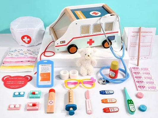 Ambulancia Doctor Montesori Madera Dentista 37 Pcs